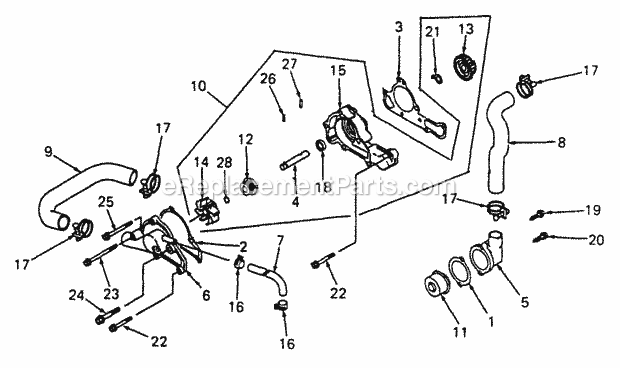 Water Pump And Hoses Diagram and Parts List for 2086 880001-899000, 14A-735-100, 146-735-100 Cub Cadet Lawn Tractor